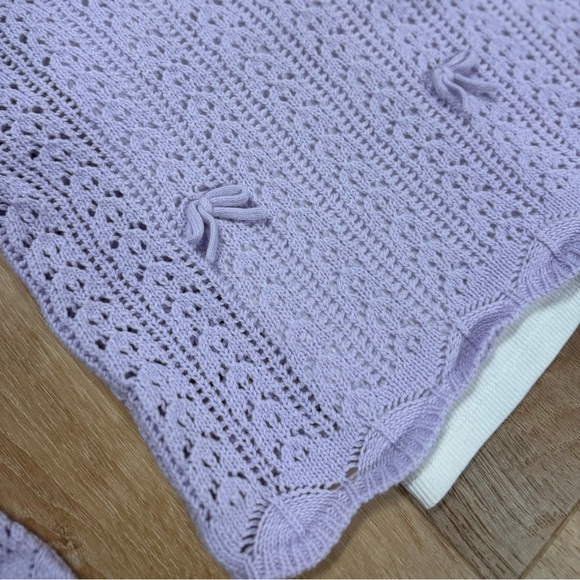Jumping Beans Embellished Light Purple Crochet Knit Bow Sweater Girls Size 7 - Picture 3 of 6